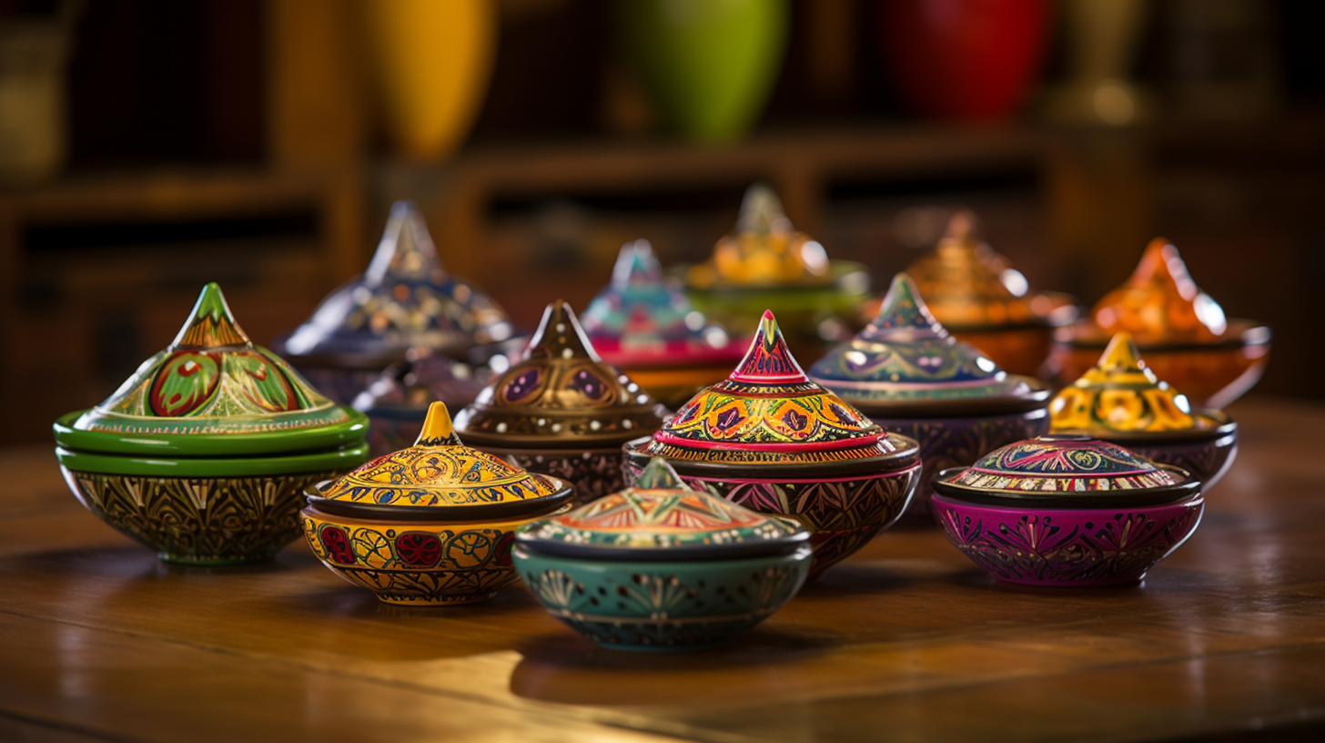 A selection of hand-painted glazed Moroccan tagine pots